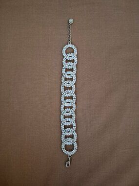 Icing Silver Tone White Clear Rhinestone Infinity Circle Claw Clasp Bracelet